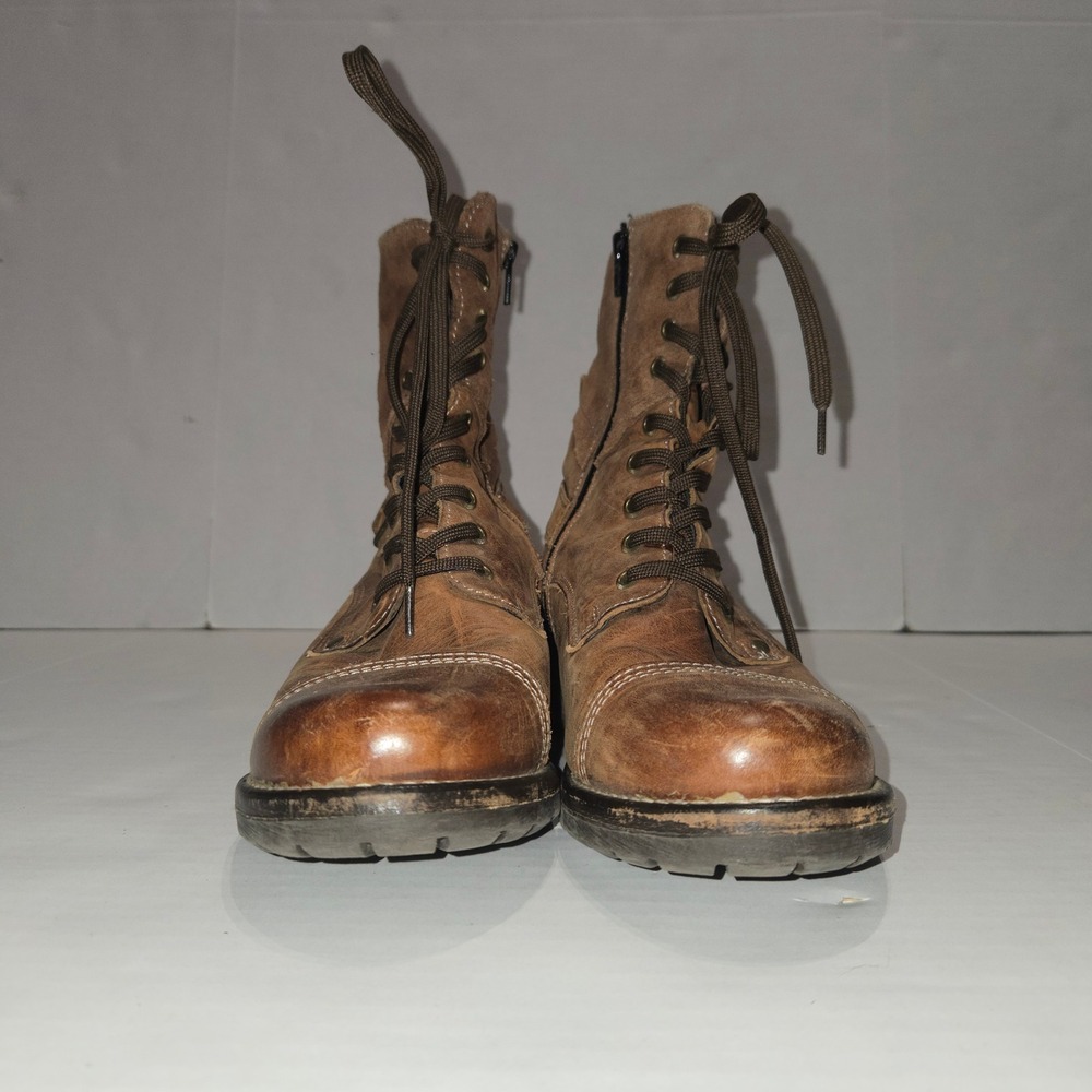 Taos Crave Combat Boots Womens Size 10 41 Brown Leather Lace Up Side Zip Ankle - Picture 6 of 10